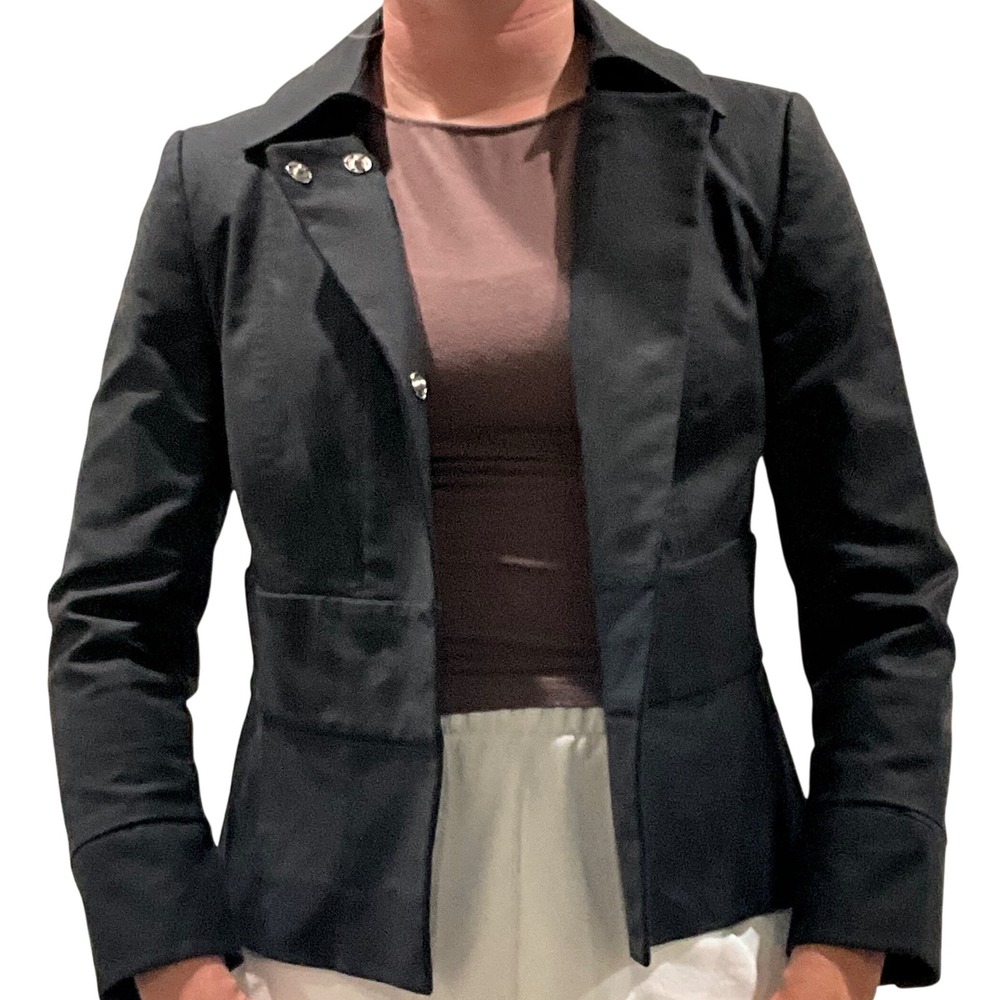 NWT $815‎ Sportmax Women's Black Cotton Blend Siberia Jacket Snap Buttons Sz 8